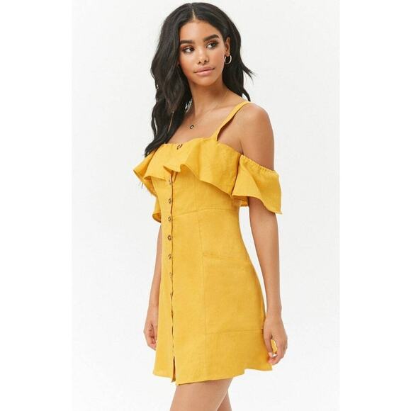 Forever 21 Linen Button Down Mini Dress Medium - Picture 3 of 11